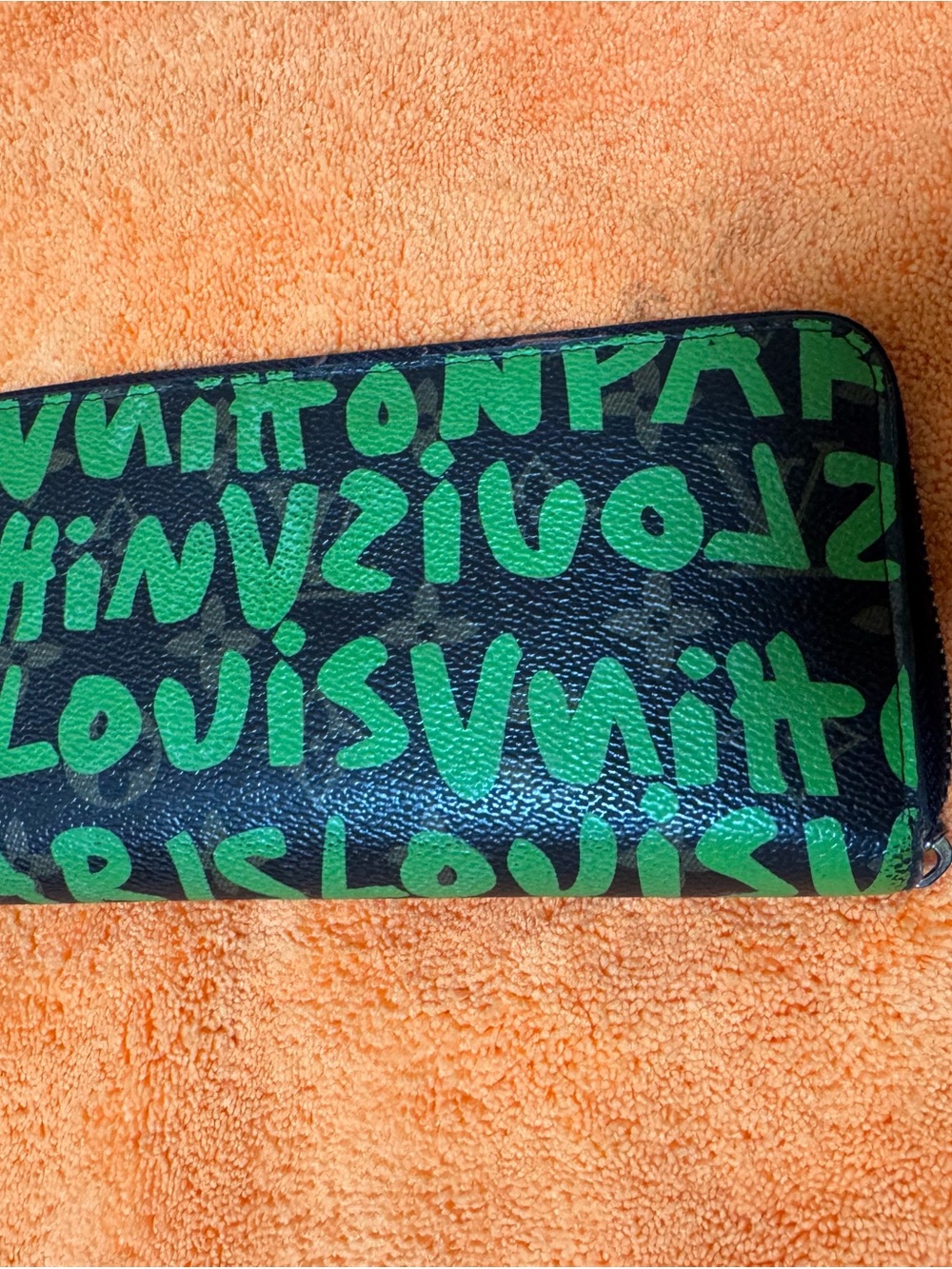 Louis Vuitton Brown Wallet with Green Graffiti Print